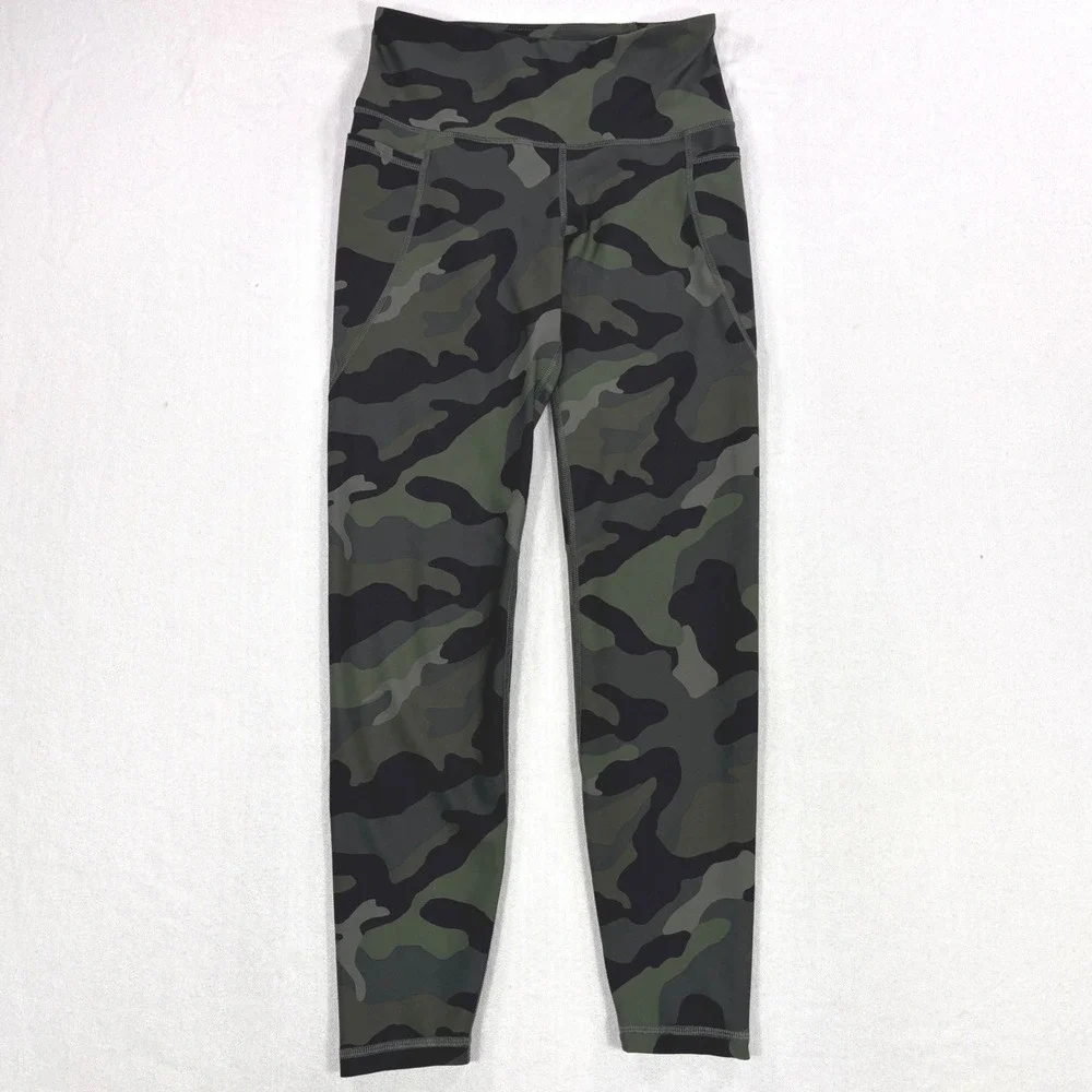 Old Navy Active Elevate Go-Dry Camo Leggings Women Medium Green High Rise Pocket - Picture 1 of 6